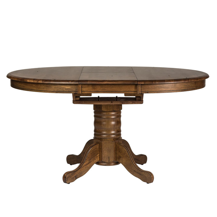 Carolina Crossing Oval Pedestal Table in Antique Honey