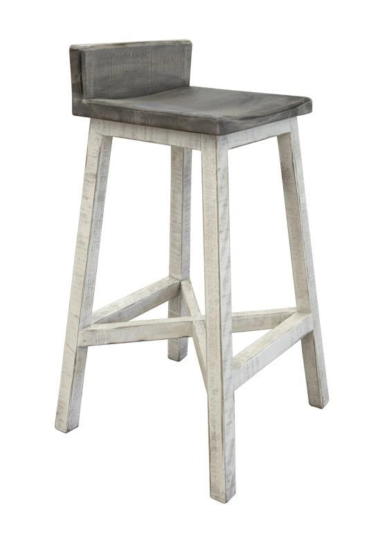 Stone 30" Stool - w/Wooden Seat and Base - Stone Finish **