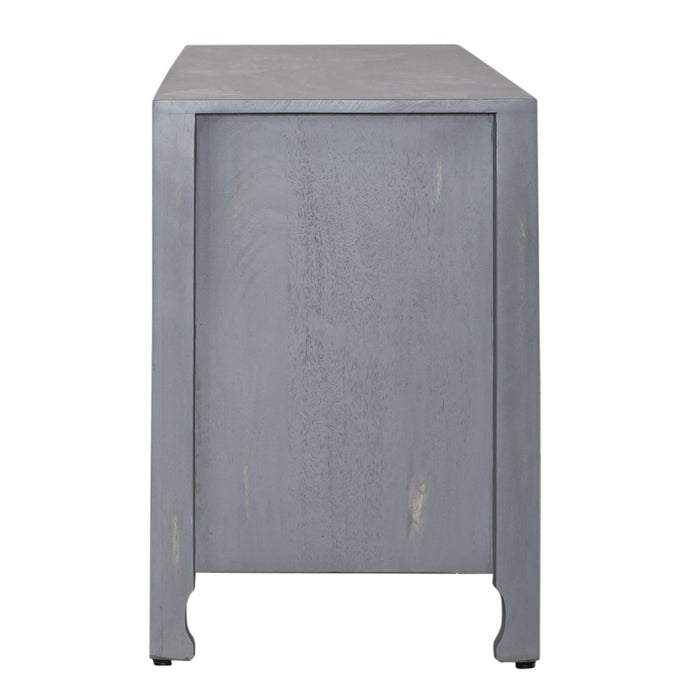 Marisol 65 Inch 3 Door Accent TV Stand in Weathered Honey and Soft Wash Gray image