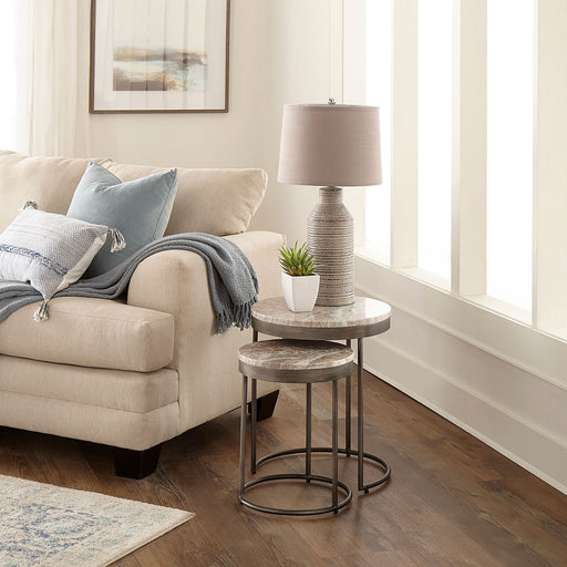 Liberty Furniture Eclipse Nesting Tables in Greystone Marble Top w/ Pewter Metal image