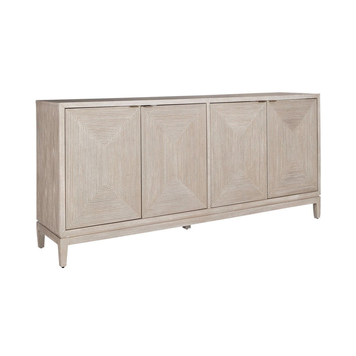 Kinsley 4 Door Accent Cabinet in Washed Taupe & Silver Champagne EST SHIP TIME APPX 4 WEEKS
