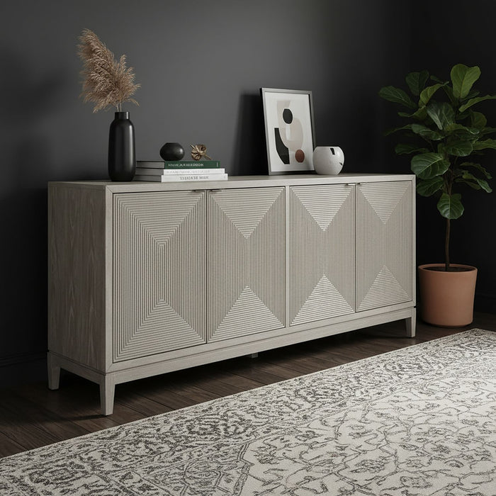 Liberty Furniture Kinsley 4 Door Accent Cabinet in Washed Taupe & Silver Champagne EST SHIP TIME APPX 4 WEEKS image