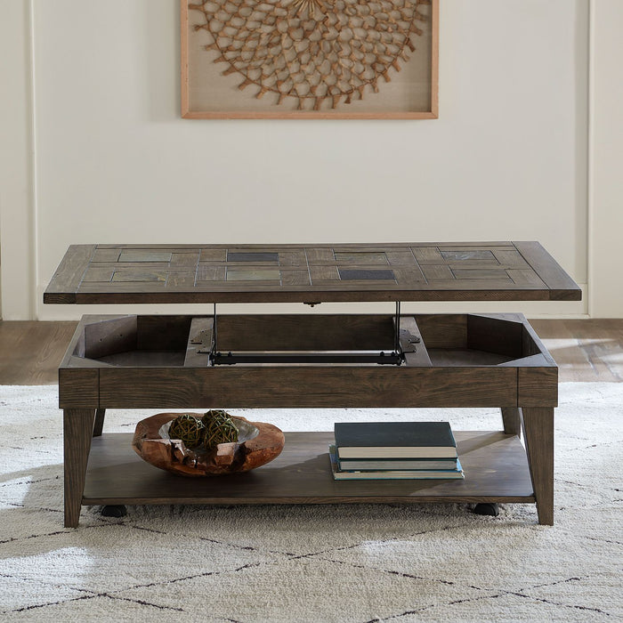 Liberty Furniture Arrowcreek Lift Top Cocktail Table in Weathered Stone image