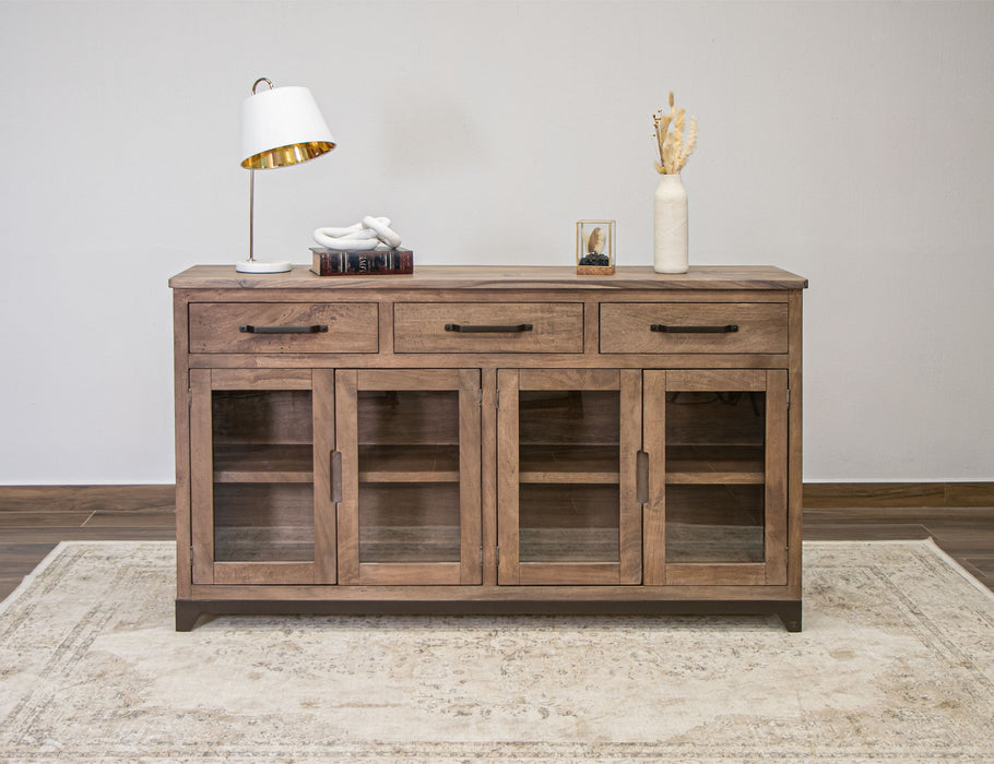 Natural Parota 3 Drawers & 4 Glass Doors, Console