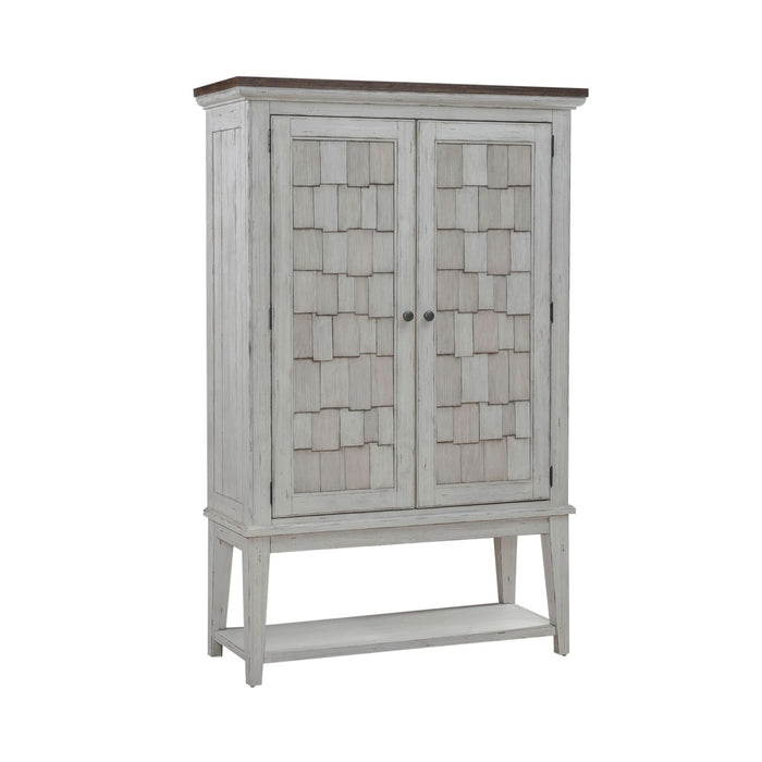 River Place Bar Cabinet in Riverstone White & Tobacco EST SHIP TIME APPX 4 WEEKS