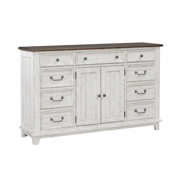 River Place 9 Drawer Dresser in Riverstone White and Tobacco image