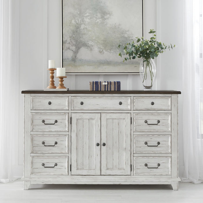 Liberty Furniture River Place 9 Drawer Dresser in Riverstone White and Tobacco image