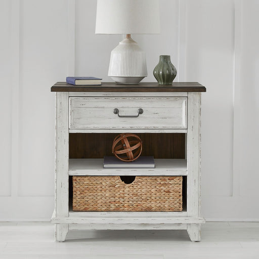 Liberty Furniture River Place Bedside Chest with Charging Station in Riverstone White and Tobacco image