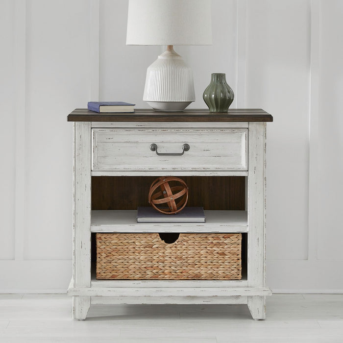 Liberty Furniture River Place Bedside Chest with Charging Station in Riverstone White and Tobacco image