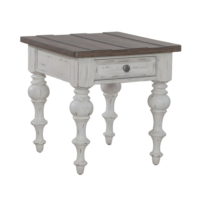 River Place End Table in Riverstone White & Tobacco