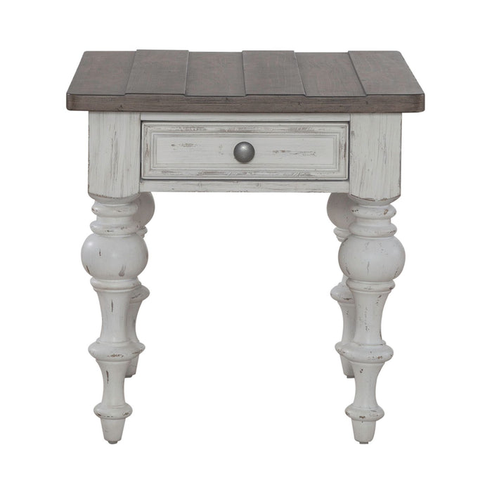River Place End Table in Riverstone White & Tobacco