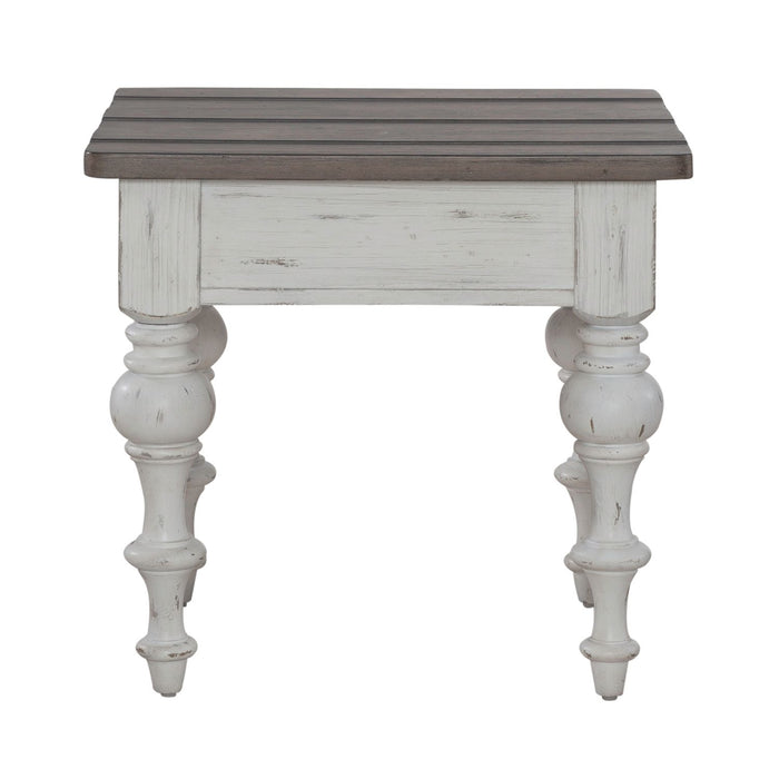 River Place End Table in Riverstone White & Tobacco