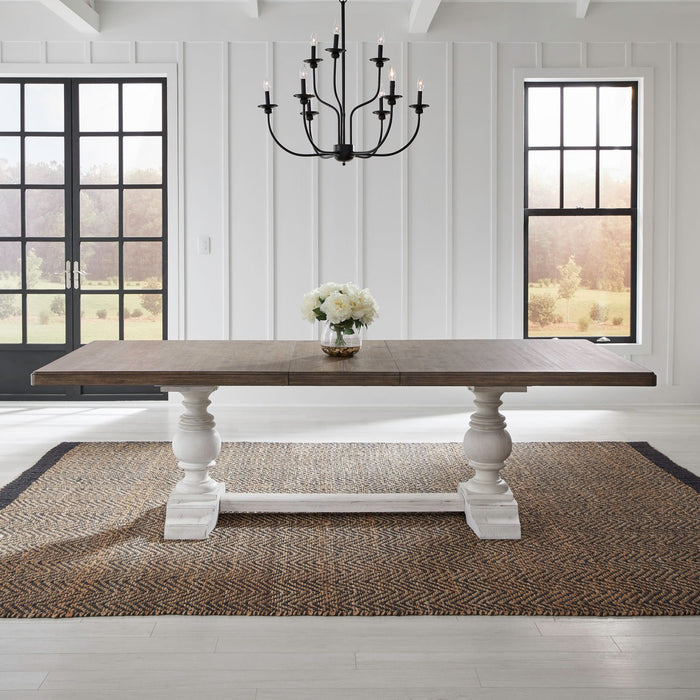 Liberty Furniture River Place Trestle Table in Riverstone White & Tobacco image