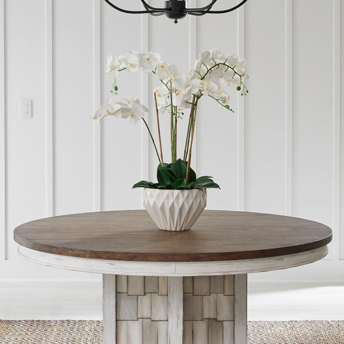 Liberty Furniture River Place Round Pedestal Table in Riverstone White & Tobacco image