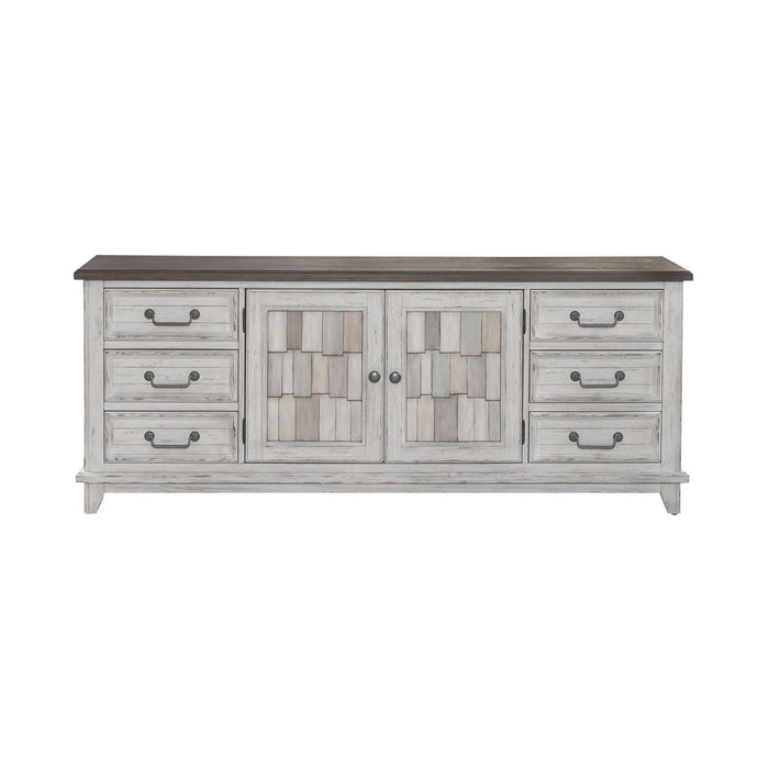 River Place Entertainment Console in Riverstone White/Tobacco