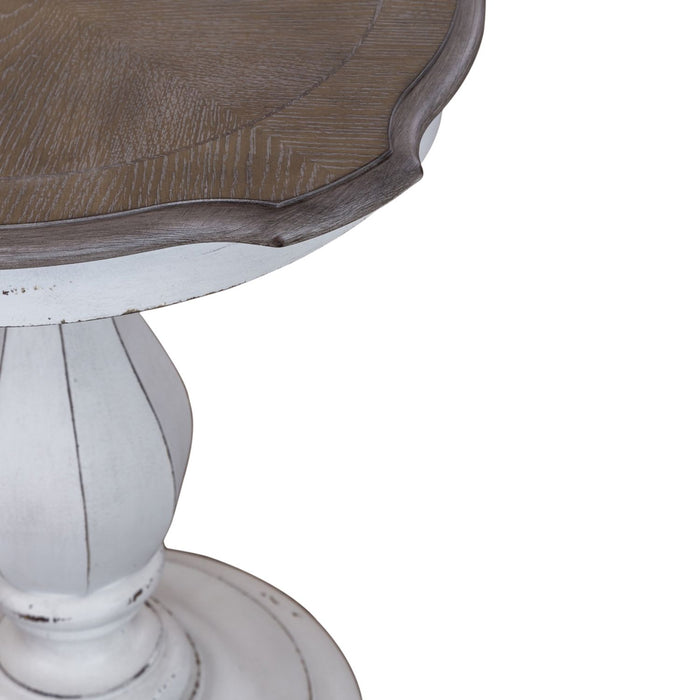 Magnolia Manor Round Accent Table in Antique White Base w/ Weathered Bark Tops