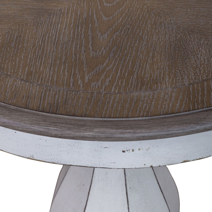 Magnolia Manor Round Accent Table in Antique White Base w/ Weathered Bark Tops