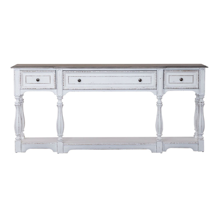 Magnolia Manor 72 Inch Hall Console Table in Antique White Base w/ Weathered Bark Tops