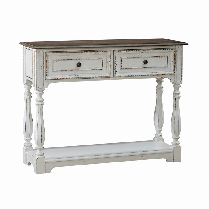 Magnolia Manor Hall Console in Antique White & Weathered Bark EST SHIP TIME APPX 4 WEEKS image