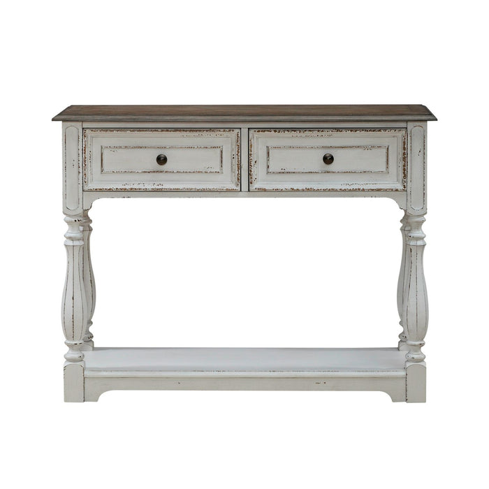 Magnolia Manor Hall Console in Antique White & Weathered Bark EST SHIP TIME APPX 4 WEEKS image