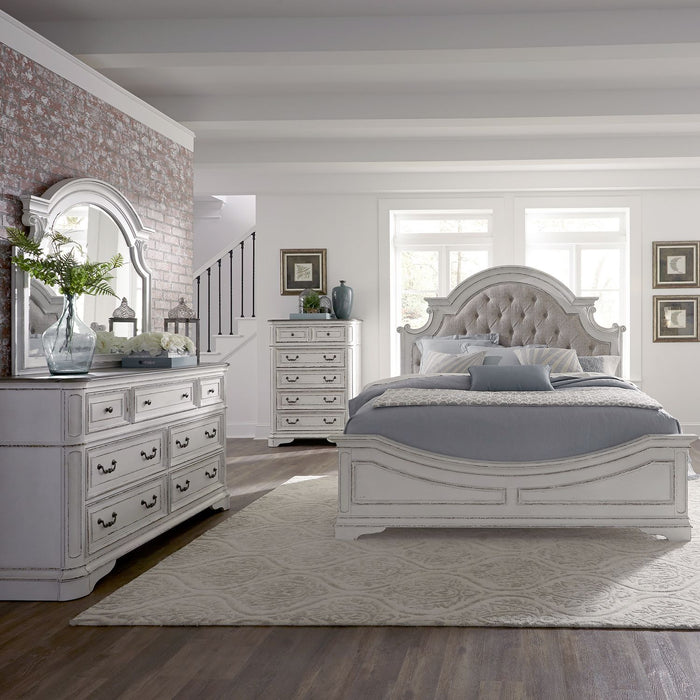 Magnolia Manor King California Upholstered Bed, Dresser & Mirror, Chest image