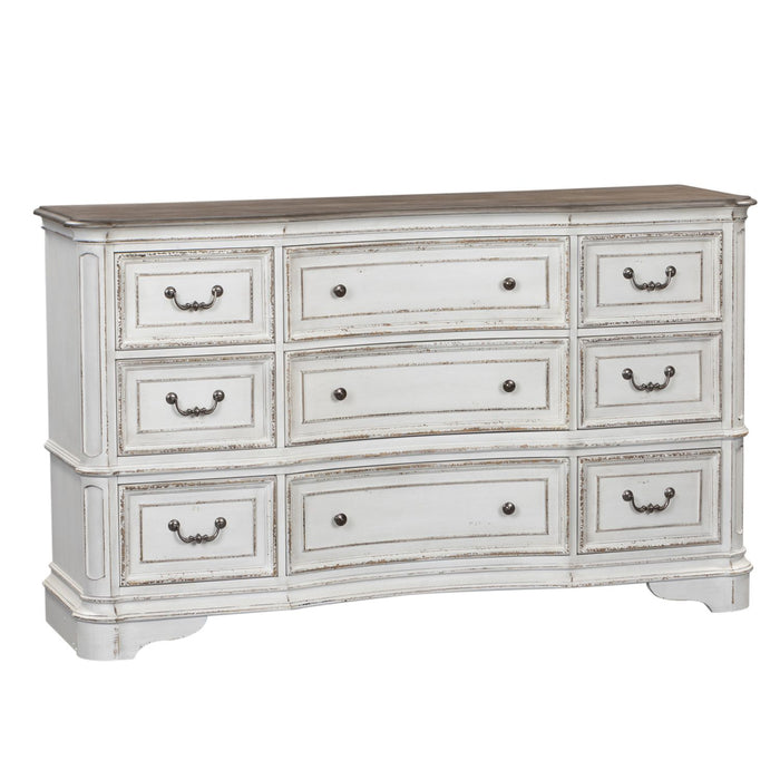 Magnolia Manor Leg 9 Drawer Dresser in Antique White