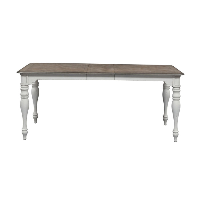 Magnolia Manor Leg Table in Antique White Base w/ Weathered Bark Tops