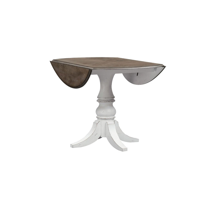 Magnolia Manor Drop Leaf Table in Antique White Base w/ Weathered Bark Tops