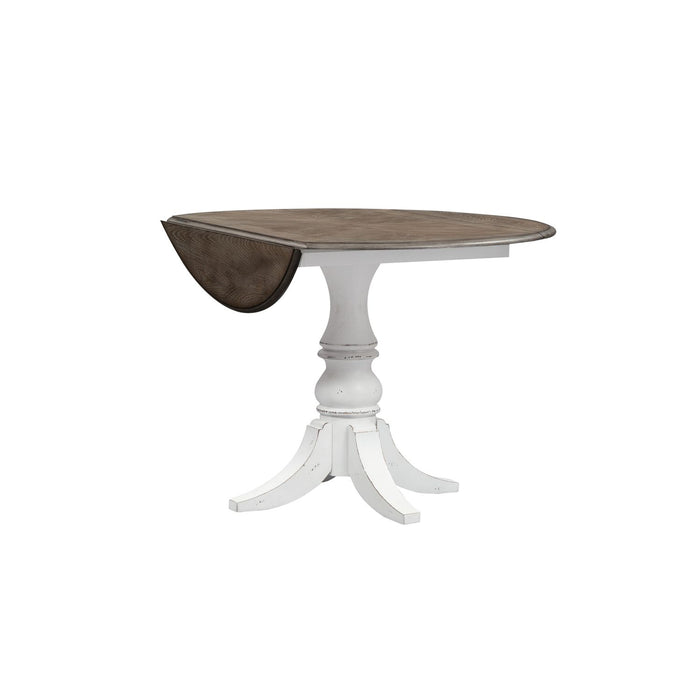 Magnolia Manor Drop Leaf Table in Antique White Base w/ Weathered Bark Tops