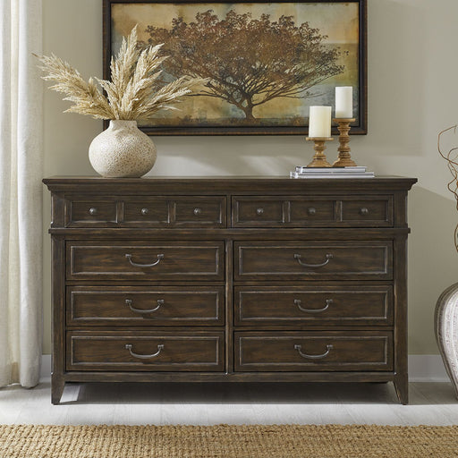Liberty Furniture Paradise Valley 8 Drawer Dresser in Saddle Brown image