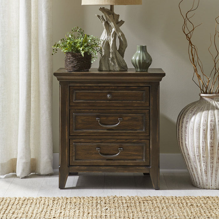 Liberty Furniture Paradise Valley Nightstand with Charging Station in Saddle Brown image