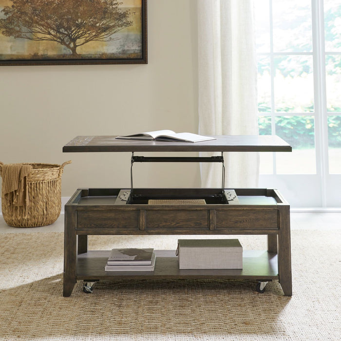 Paradise Valley Lift Top Cocktail Table in Saddle Brown