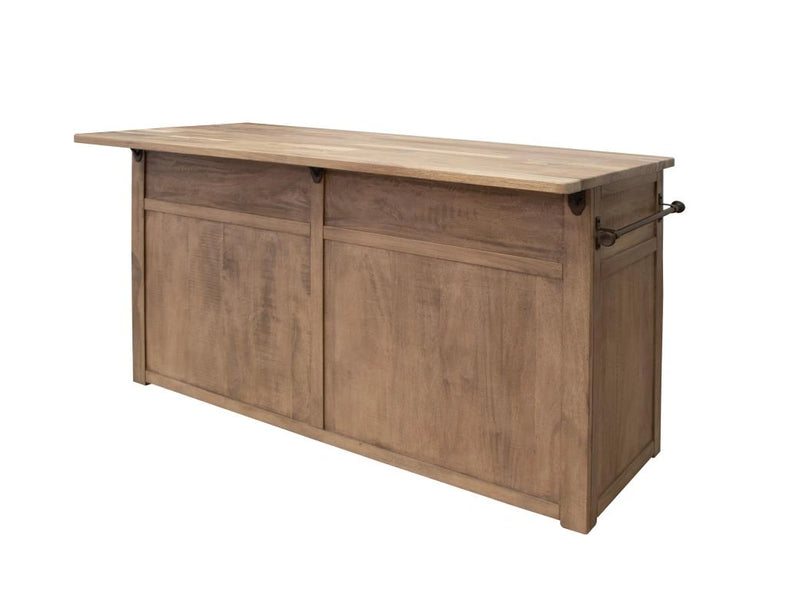 Natural Parota Kitchen Island w/ 4 Doors and 2 Drawers