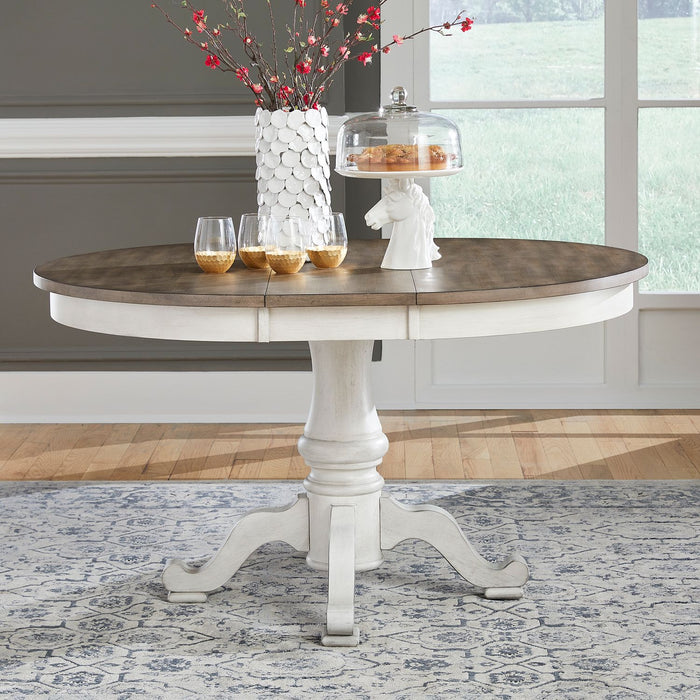 Liberty Furniture Ocean Isle Single Pedestal Table in Antique White with Weathered Pine image