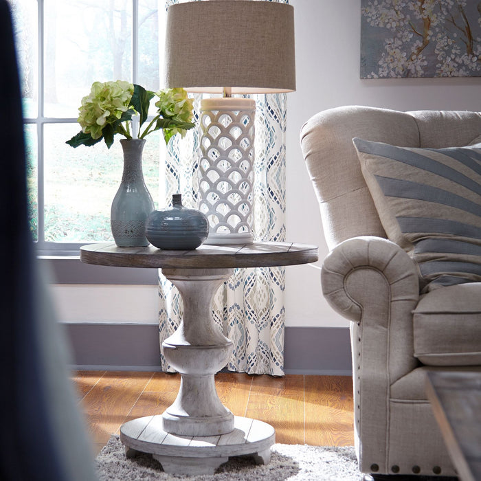 Sedona Round End Table in Heavy Distressed White