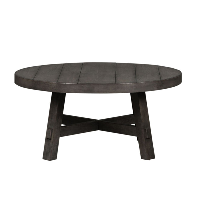 Modern Farmhouse Splay Leg Round Cocktail Table in Dusty Charcoal