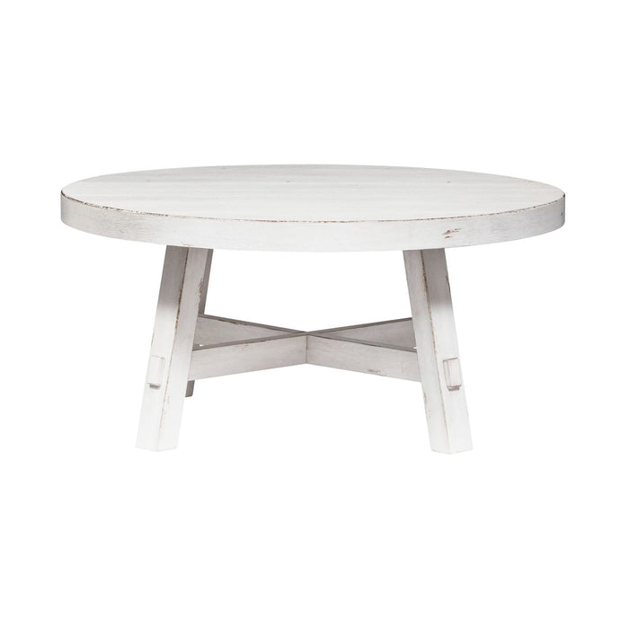 Modern Farmhouse Splay Leg Round Cocktail in Flea Market White