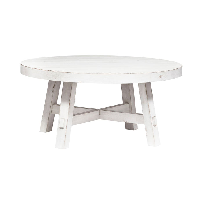 Modern Farmhouse Splay Leg Round Cocktail in Flea Market White