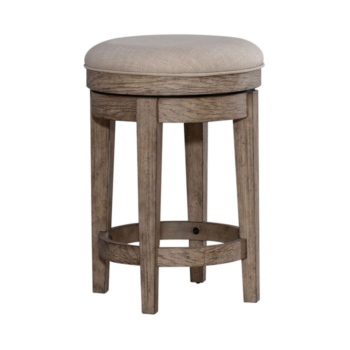 City Scape Upholstered Swivel Console Stool in White Oak Veneers