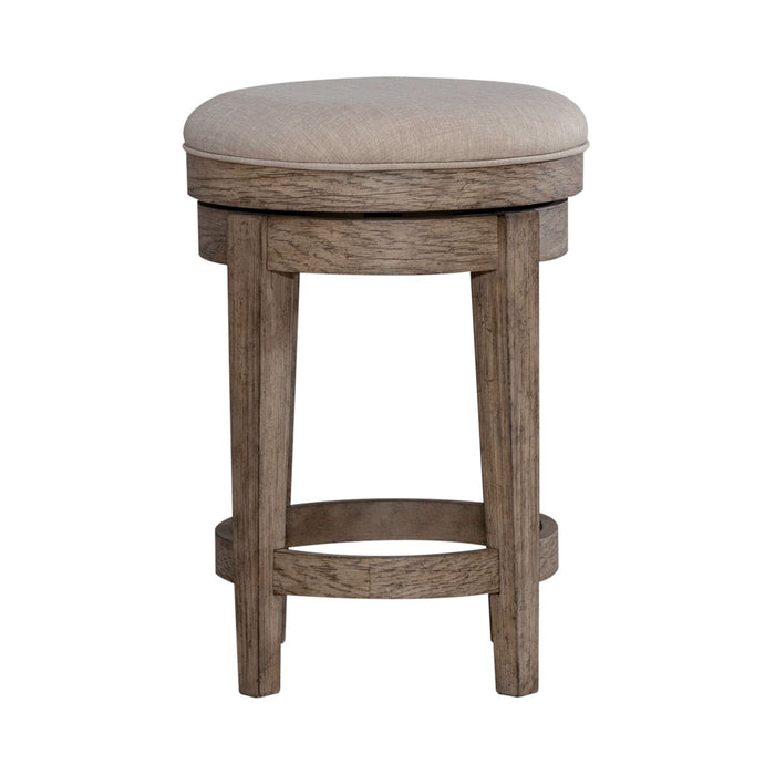 City Scape Upholstered Swivel Console Stool in White Oak Veneers