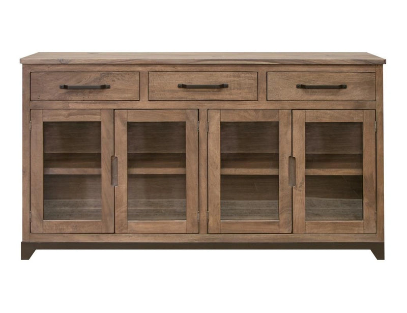 Natural Parota 3 Drawers and 4 Glass Doors, Console