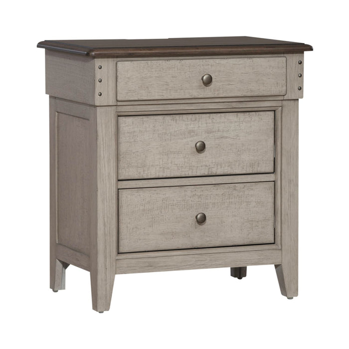 Ivy Hollow 3 Drawer Nightstand w/ Charging Station in Weathered Linen