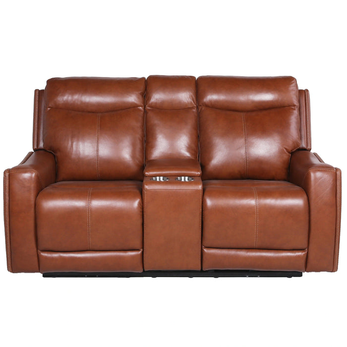 Steve Silver Natalia Leather Dual Power Reclining Console Loveseat in Coach