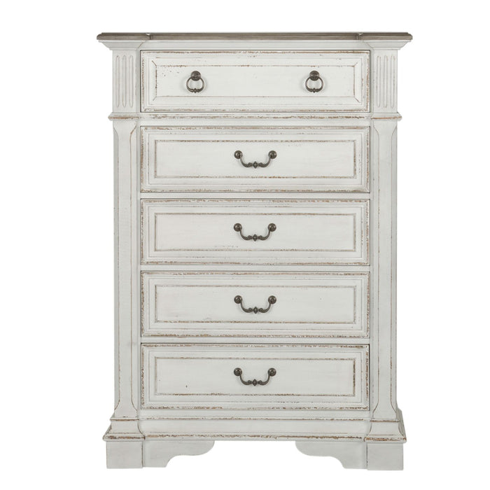 Abbey Park King California Panel Bed, Dresser & Mirror, Chest
