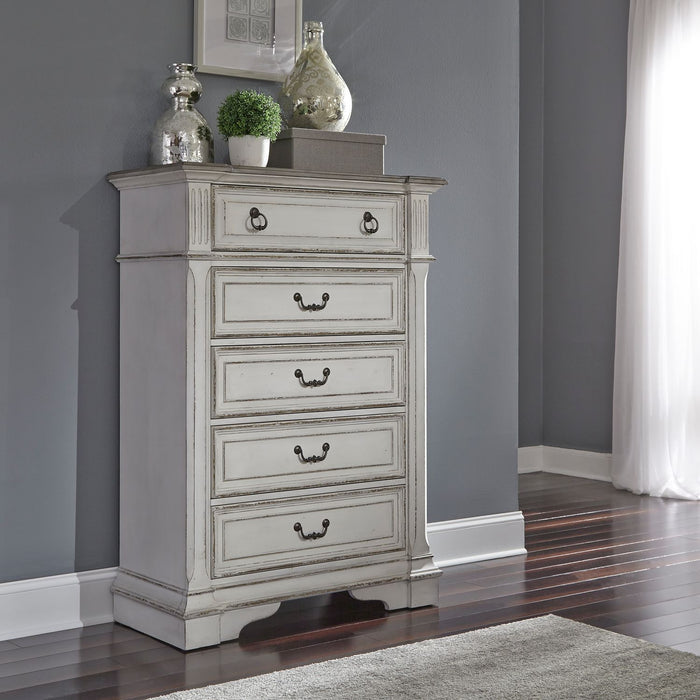 Abbey Park King California Sleigh Bed, Dresser & Mirror, Chest, Night Stand