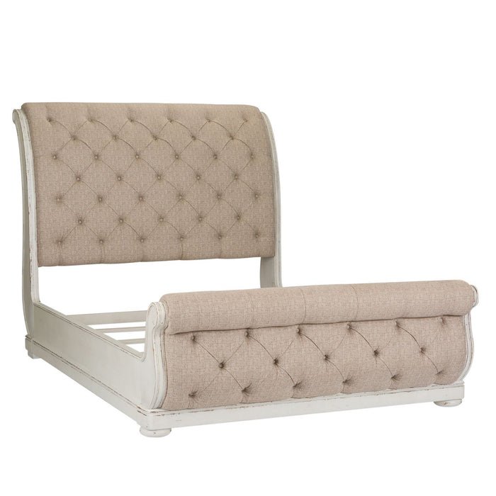 Abbey Park King Uph Sleigh Bed, Dresser & Mirror, Night Stand