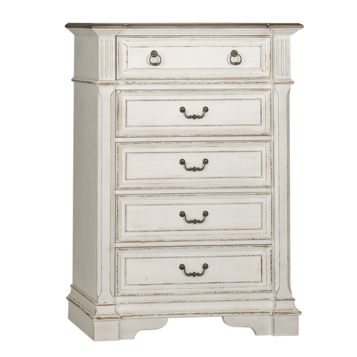 Abbey Park Queen Uph Sleigh Bed, Dresser & Mirror, Chest