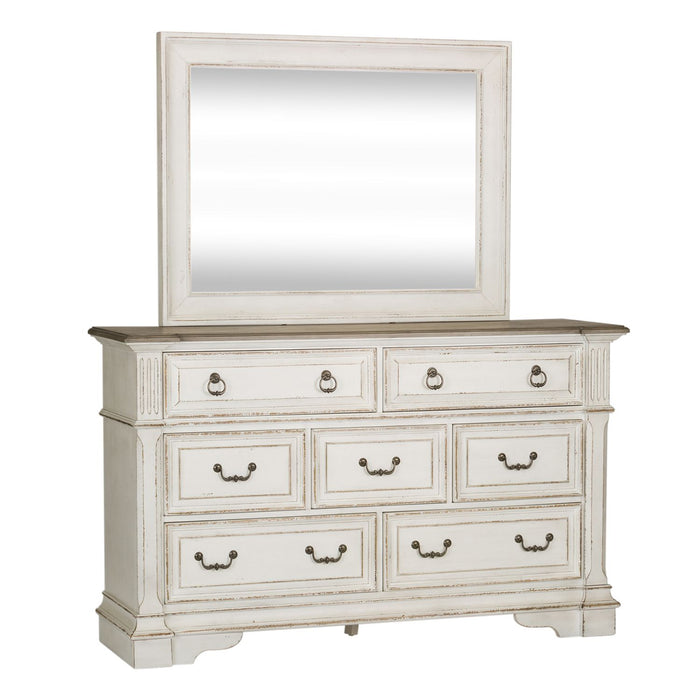 Abbey Park Queen Uph Sleigh Bed, Dresser & Mirror, Chest, Night Stand