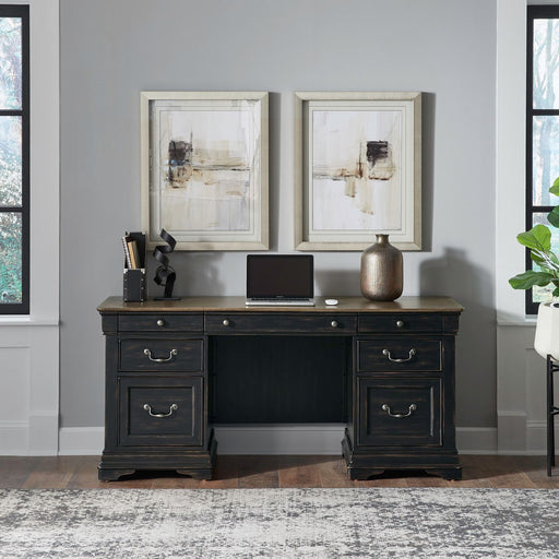 Liberty Furniture Meritage Credenza & Hutch in Aged Charcoal w/ Rub Thru/Caramel image