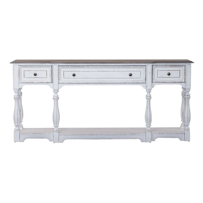 Magnolia Manor 72 Inch Hall Console Table in Antique White Base w/ Weathered Bark Tops image